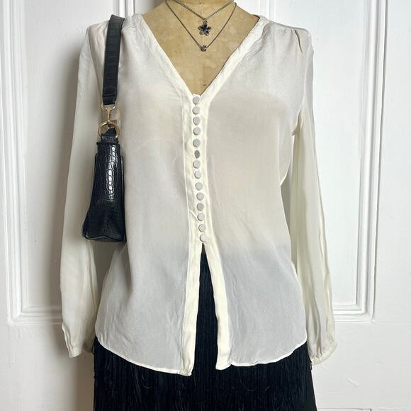 Club Monaco 100% mulberry silk white prairie button up long sleeve blouse size s - Picture 3 of 8